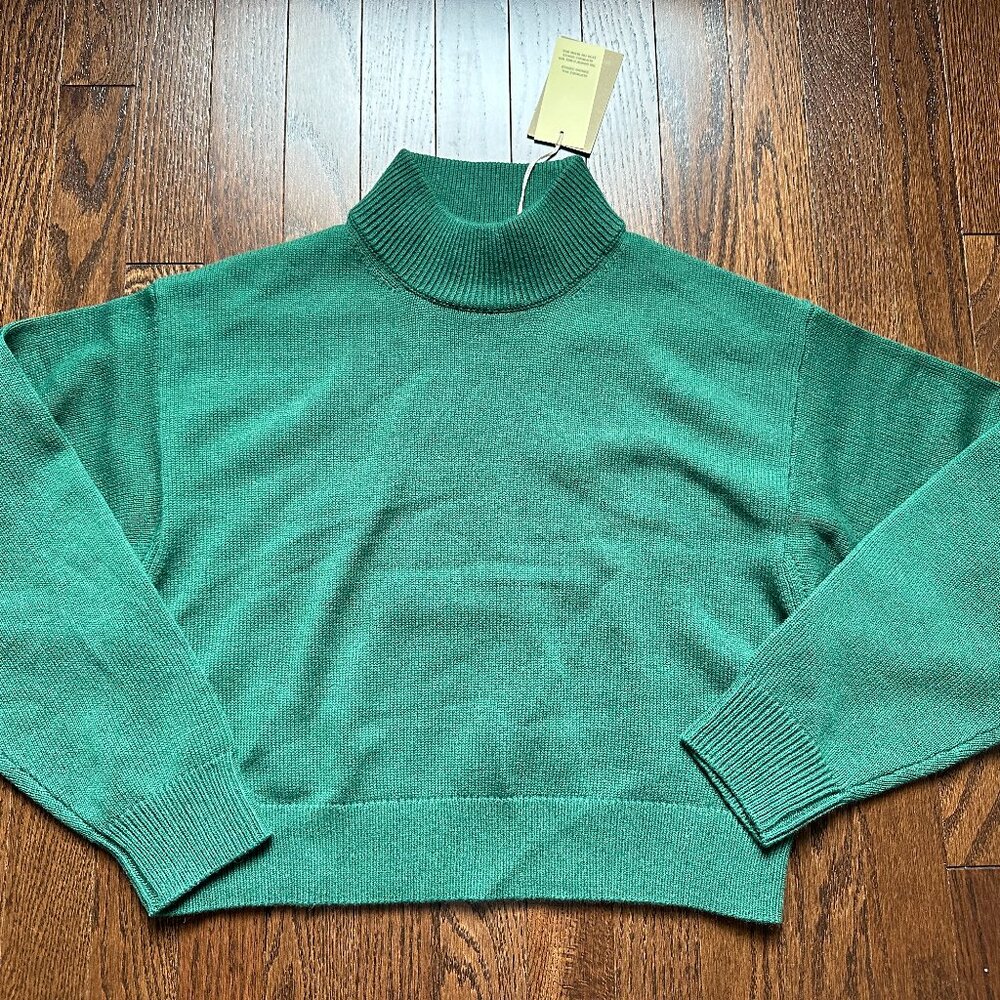NWT ARITZIA WILFRED Womens Green Merino Wool Cropped Mock Neck Sweater Small